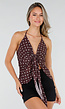 Bruine Halter Top met Polkadot Print en Strikdetail Voor Dames