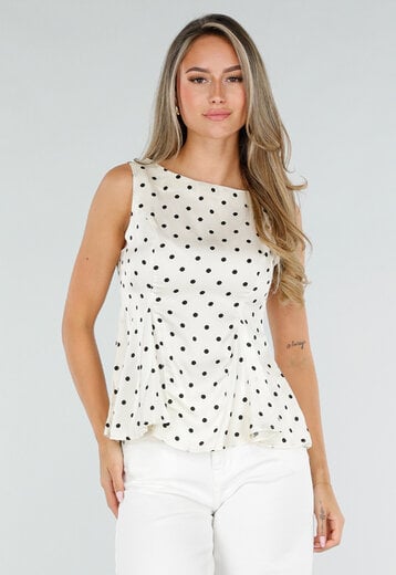 Witte Peplum Top met Stippen