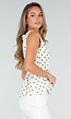 Witte Peplum Top met Zwarte Stippen en Ronde Hals