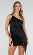 Zwarte One Shoulder Top met Kanten Zoom