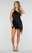 Zwarte One Shoulder Top met Kanten Zoom