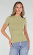Pistache Stretch T-Shirt met Ronde Hals en Korte Mouwen