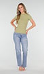 Pistache Stretch T-Shirt met Ronde Hals en Korte Mouwen