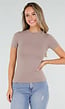 Taupe Basic T-Shirt met Korte Mouwen en Ronde Hals