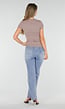 Taupe Basic T-Shirt met Korte Mouwen en Ronde Hals