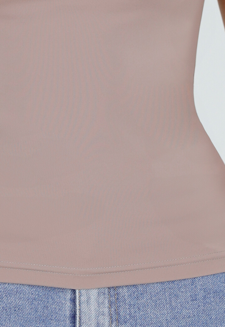Taupe Basic T-Shirt met Korte Mouwen en Ronde Hals