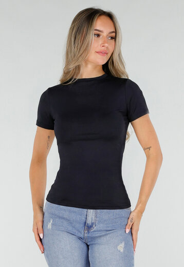 Zwart Basic T-Shirt met Korte Mouwen