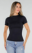 Zwart Basic T-Shirt met Korte Mouwen en Ronde Hals