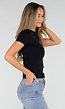 Zwart Basic T-Shirt met Korte Mouwen en Ronde Hals