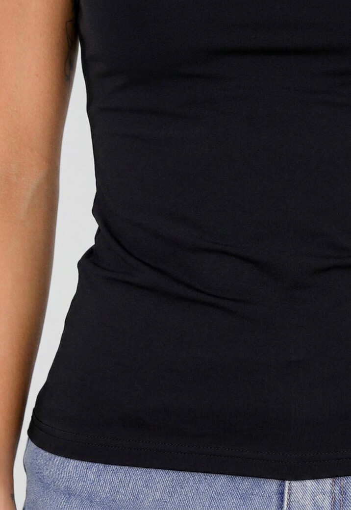 Zwart Basic T-Shirt met Korte Mouwen en Ronde Hals