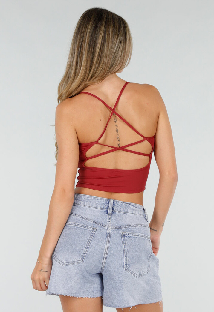 Bordeaux Sporttop met Pads en Spaghettibandjes