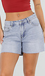 Lichtblauwe Denim Shorts met Gerafelde Zoom en Rechte Pasvorm