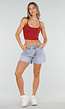 Lichtblauwe Denim Shorts met Gerafelde Zoom en Rechte Pasvorm