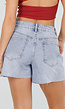 Lichtblauwe Denim Shorts met Gerafelde Zoom en Rechte Pasvorm