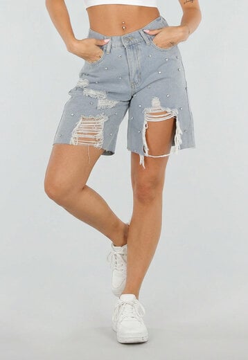 Denim Bermuda Shorts met Strass