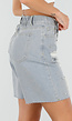 Lichtblauwe Denim Bermuda Shorts met Strass en Destroyed Details Voor Dames