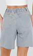 Lichtblauwe Denim Bermuda Shorts met Strass en Destroyed Details Voor Dames