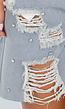 Lichtblauwe Denim Bermuda Shorts met Strass en Destroyed Details Voor Dames