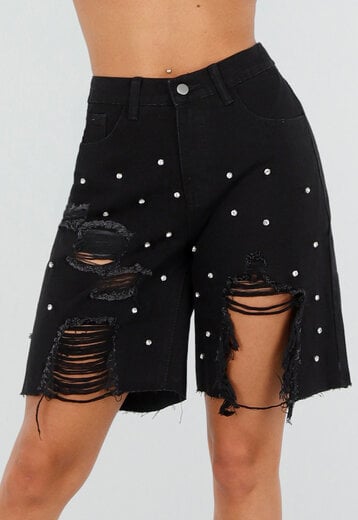 Zwarte Denim Bermuda Glitter Shorts
