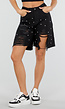Zwarte Denim Bermuda Shorts met Strass en Destroyed Details Voor Dames