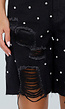 Zwarte Denim Bermuda Shorts met Strass en Destroyed Details Voor Dames
