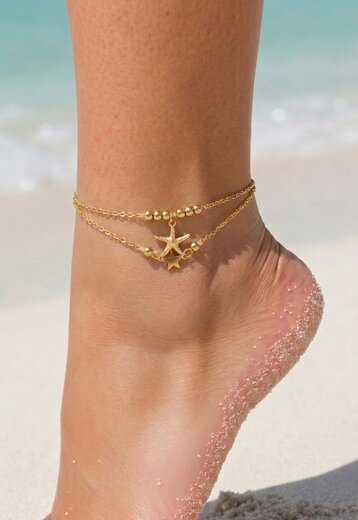 Goudkleurige Enkelbandjes Set met Zeesterren