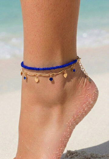 Blauwe Kralen Enkelbandjes Set