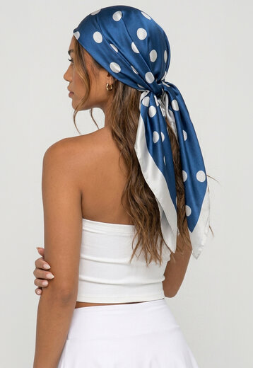 NEW080726 Blauwe Polkadot Satijnen Bandana