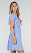Lichtblauwe Linnenlook Jurk met Gedraaid Detail en Vlindermouwen