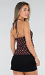 Bruine Halter Top met Polkadot Print en Strikdetail Voor Dames
