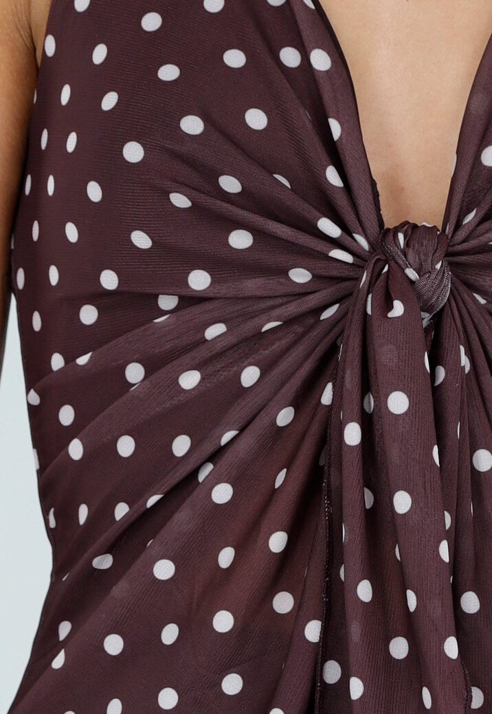 Bruine Halter Top met Polkadot Print en Strikdetail Voor Dames