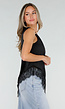 Zwarte One Shoulder Top met Kanten Zoom