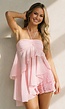 Roze Halter Bandeau Top met Asymmetrische Volants en Striksluiting