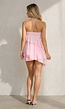 Roze Halter Bandeau Top met Asymmetrische Volants en Striksluiting
