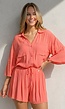 Koraal Matchende Set met Blouse, Shorts en Elastische Taille