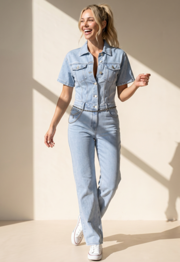 Redial Jeans  Blauwe Jeans Jumpsuit met Korte Mouwen