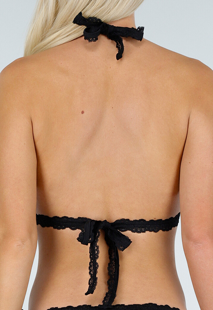 Zwarte Kant Bikini Top met Push-Up en Halterbandjes