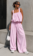 Lichtroze Stretch Two Piece Set met Mouwloze Top en Wide Leg Broek