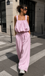 Lichtroze Stretch Two Piece Set met Mouwloze Top en Wide Leg Broek