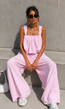 Lichtroze Stretch Two Piece Set met Mouwloze Top en Wide Leg Broek