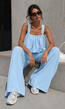 Lichtblauwe Stretch Two Piece Set met Mouwloze Top en Wide Leg Broek