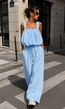 Lichtblauwe Stretch Two Piece Set met Mouwloze Top en Wide Leg Broek