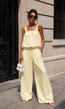 Geel Witte Gestreepte Two Piece Set met Mouwloze Top en Wide Leg Broek