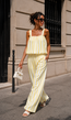 Geel Witte Gestreepte Two Piece Set met Mouwloze Top en Wide Leg Broek