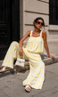 Geel Witte Gestreepte Two Piece Set met Mouwloze Top en Wide Leg Broek