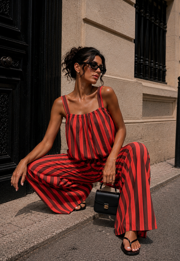 Rood Bruine Gestreepte Two Piece Set