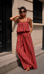 Rood Bruine Gestreepte Two Piece Set met Mouwloze Top en Wide Leg Broek