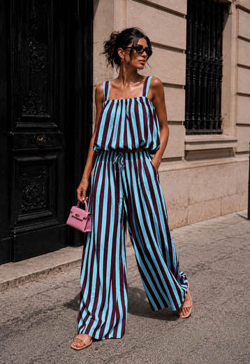 Blauwe Burgundy Gestreepte Two Piece Set