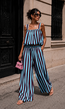 Blauwe Burgundy Gestreepte Two Piece Set met Mouwloze Top en Wide Leg Broek