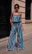Blauwe Burgundy Gestreepte Two Piece Set met Mouwloze Top en Wide Leg Broek